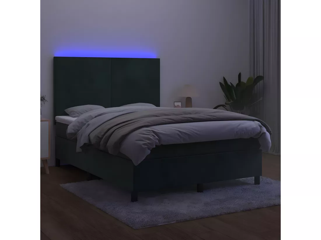 Sommier tapissier matelas et LED Vert foncé 140x200 cm Velours