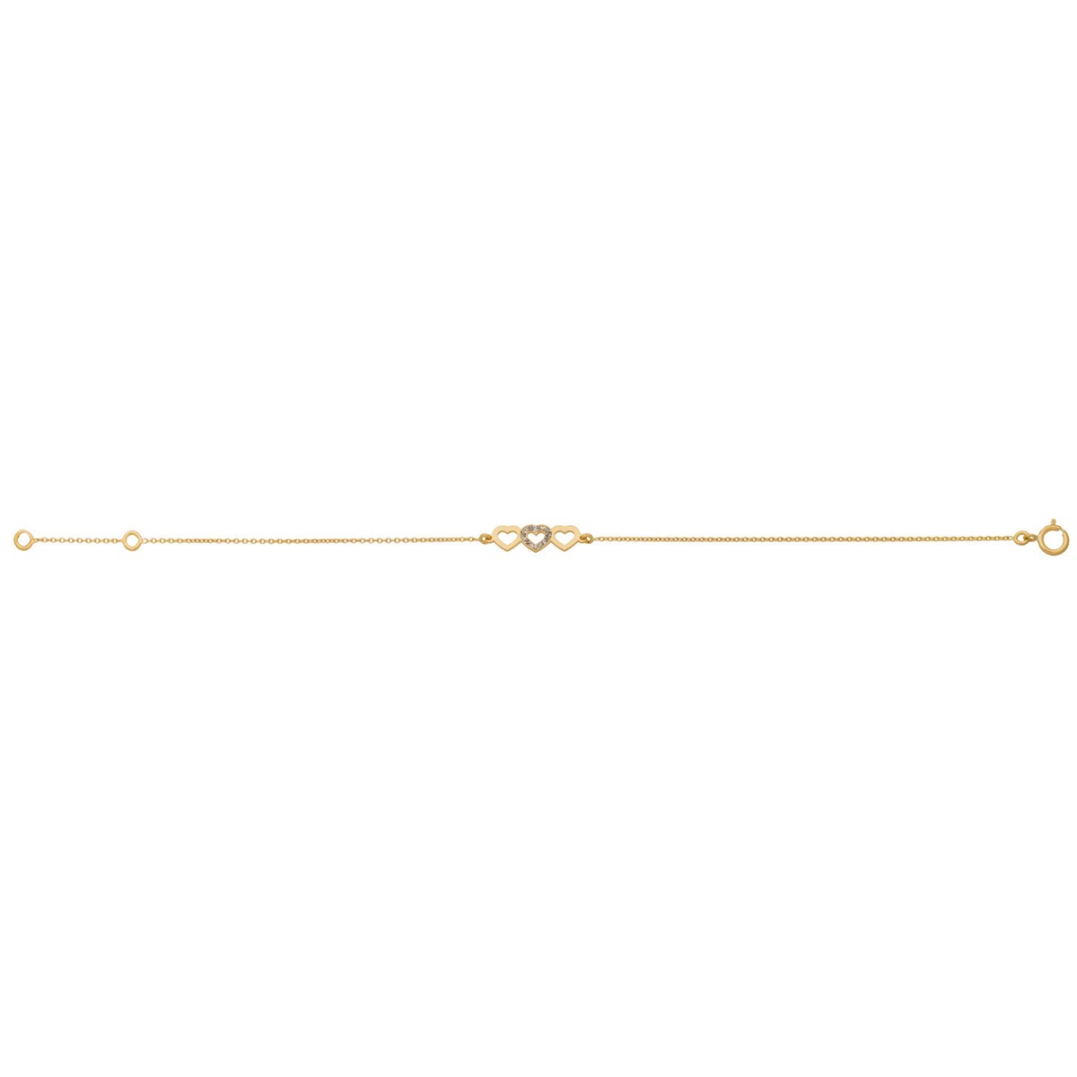 Bracelet Brillaxis trois coeurs or jaune 9 carats