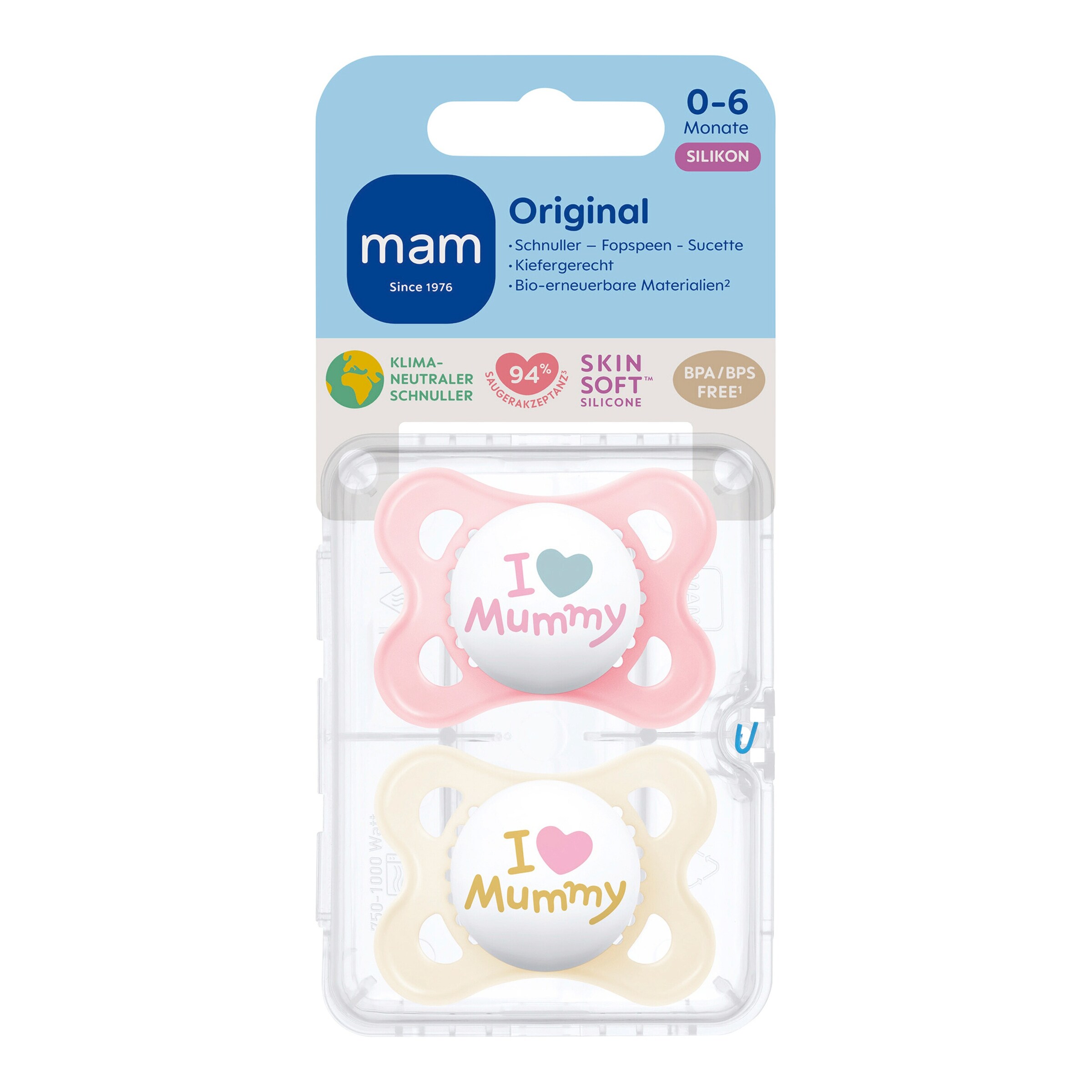 MAM 2er-Pack Schnuller Original Silikon, 0-6M rose Mummy