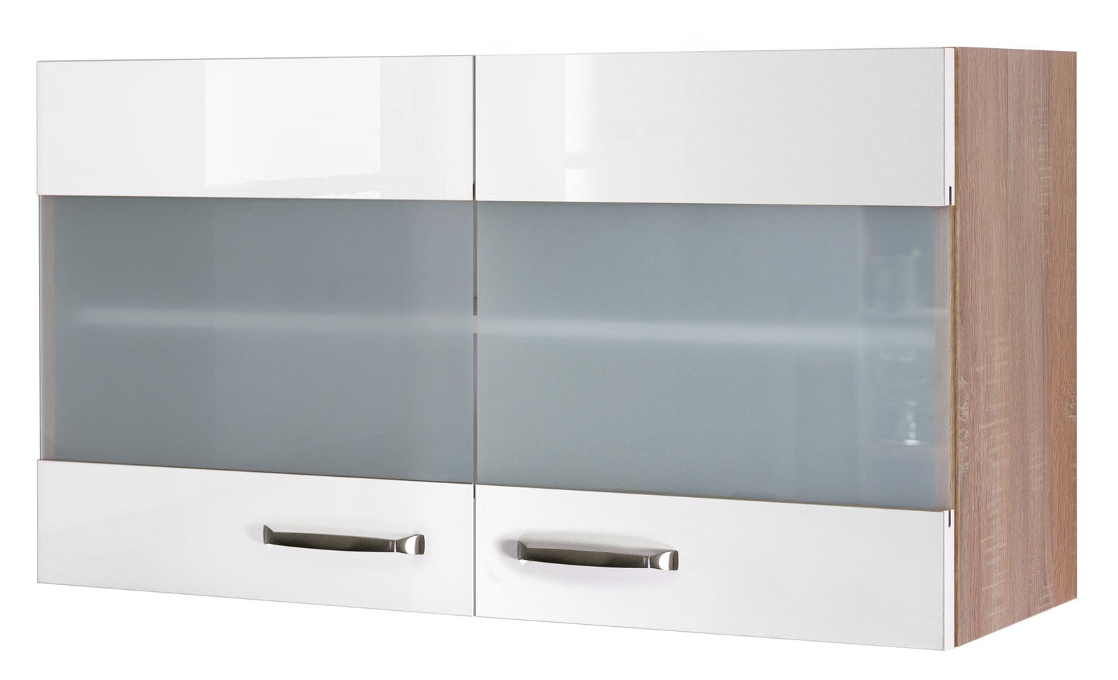 Küchen Glas-Hängeschrank VALERO 100 cm Eiche/ weiß