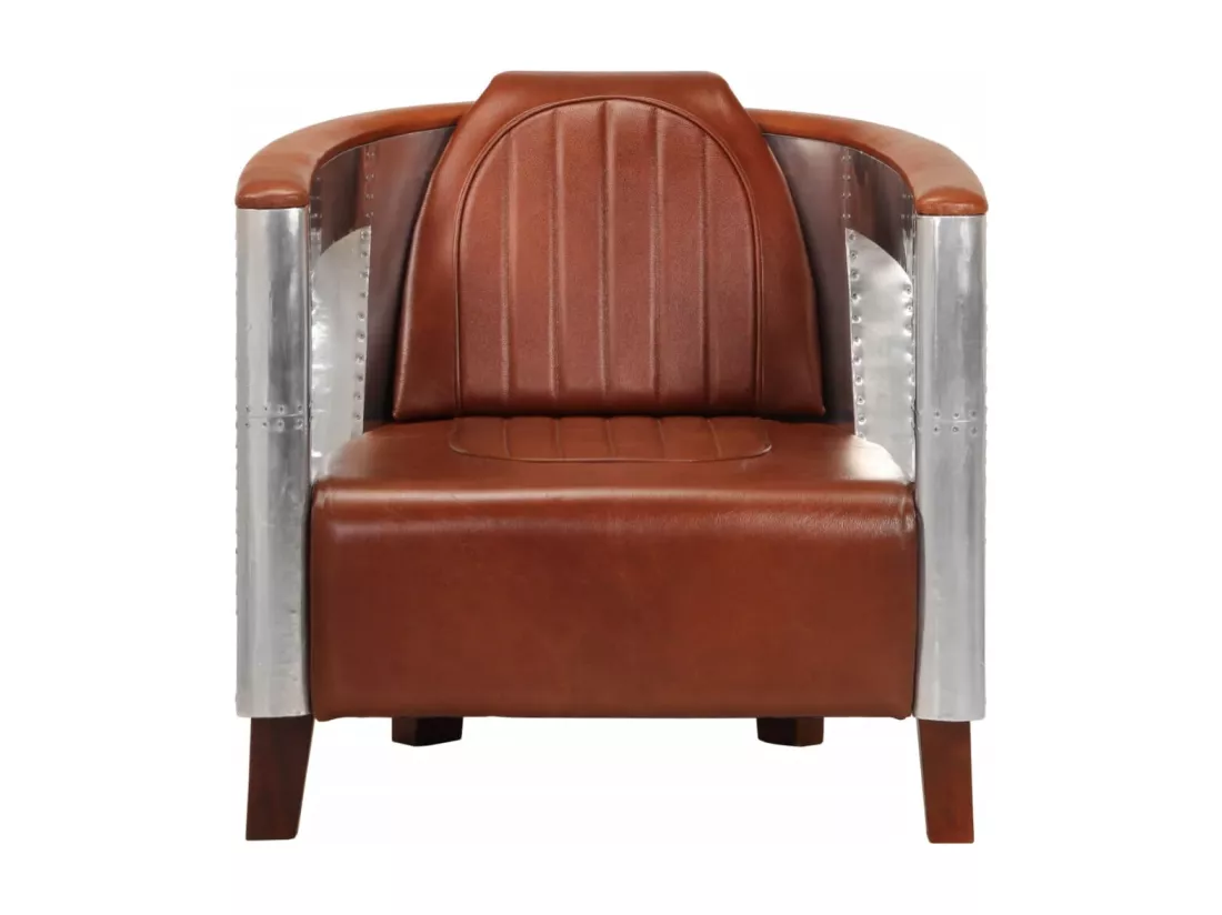 Fauteuil en style d'aviation Marron Cuir véritable