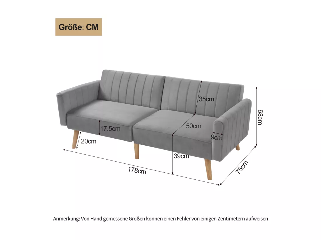 Canapé-lit 2 en 1, canapé-lit minimaliste moderne, canapé pliant multifonctionnel, pieds en bois d'hévéa écologiques, dossier rabattable à 3 voies