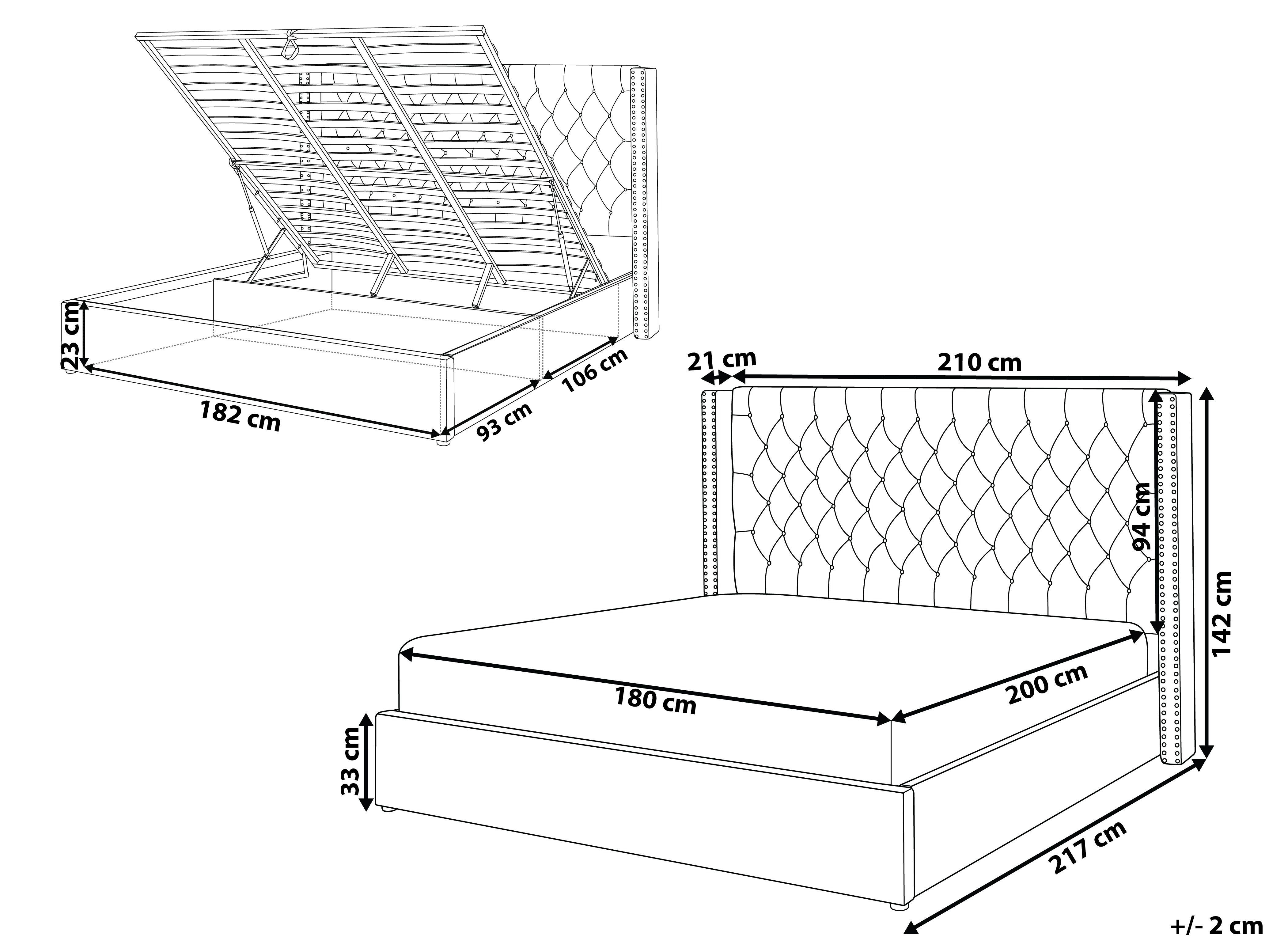 Bed met opbergruimte Fluweel LUBBON 180 x 200 cm Grijs