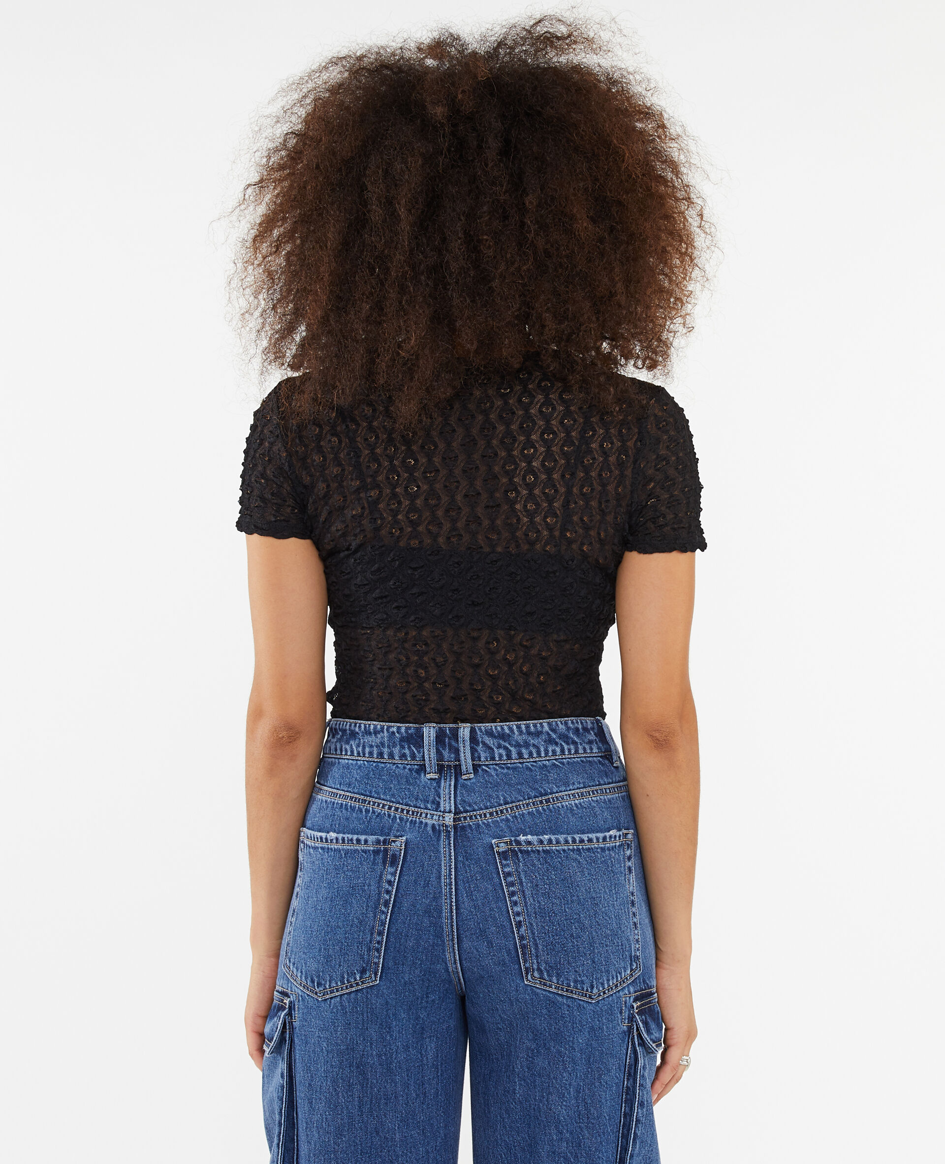 Top en dentelle tissu reliefé - Noir