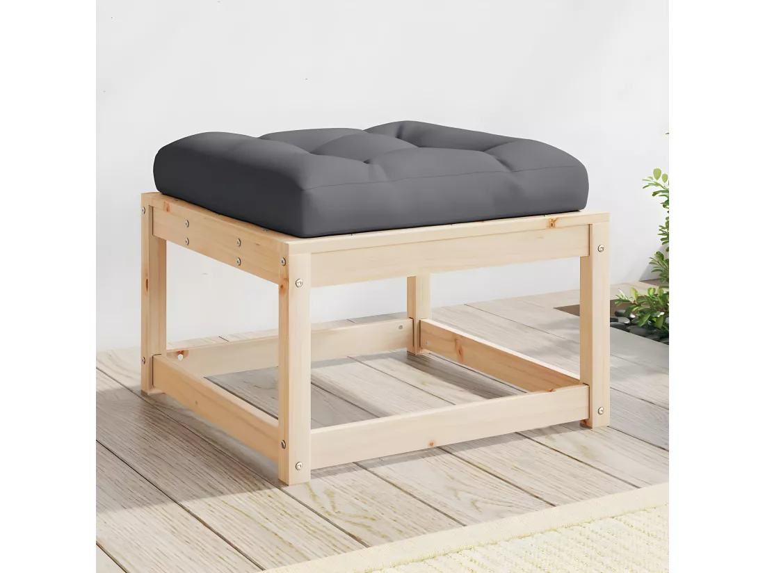 Repose-pied de jardin avec coussins bois de pin massif
