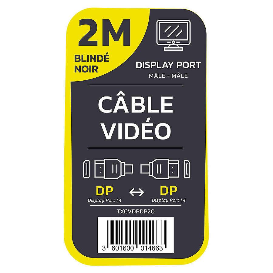 TEXTORM Câble DisplayPort 1.4 blindé - Mâle/Mâle - 2 m