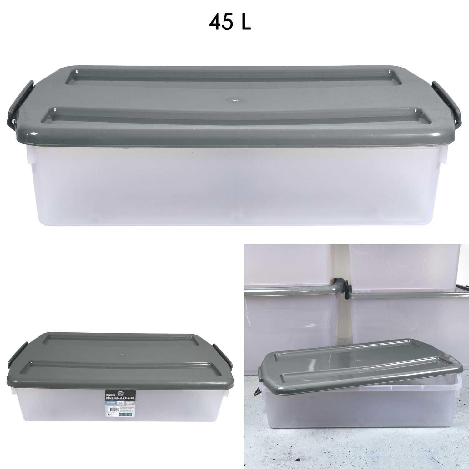 BOITE RANGEMENT PLASTIQUE DESSOUS LIT 45L
