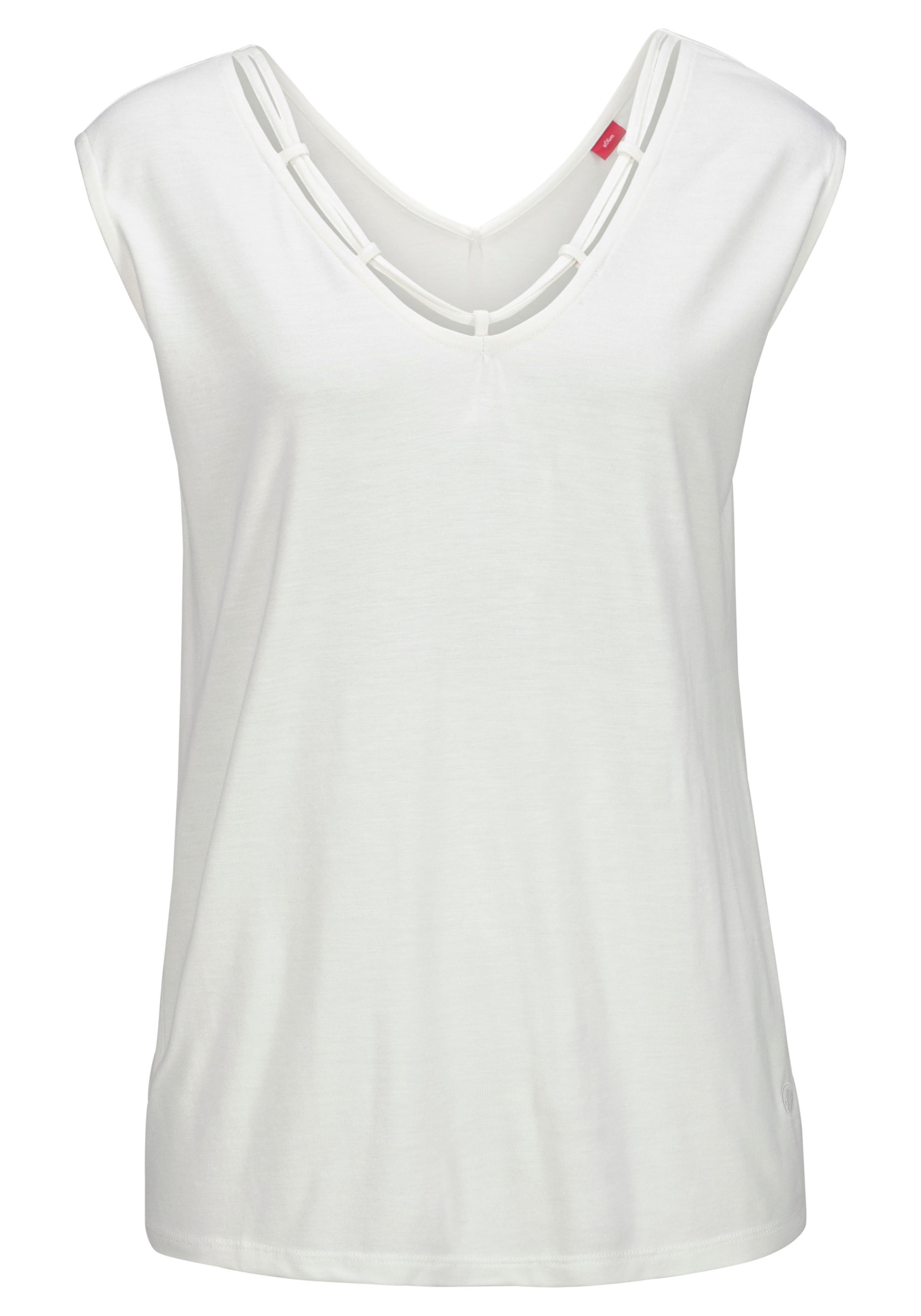 s.Oliver T-Shirt mit Zierbändern am Ausschnitt, Kurzarmshirt, sommerlich