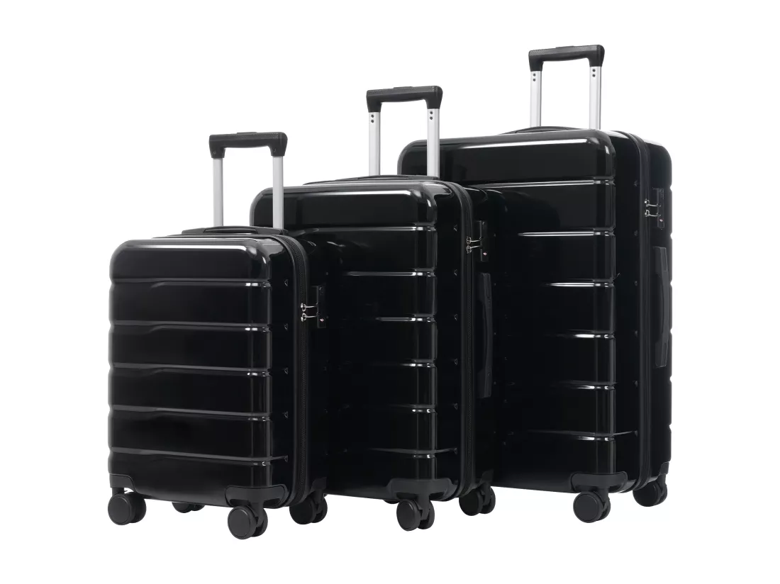 Bagage à main de 3 pièces20&24&28 pouces - en matériau ABS+PC - doubles roues pivotantes à 360° et Serrure TSA - noir