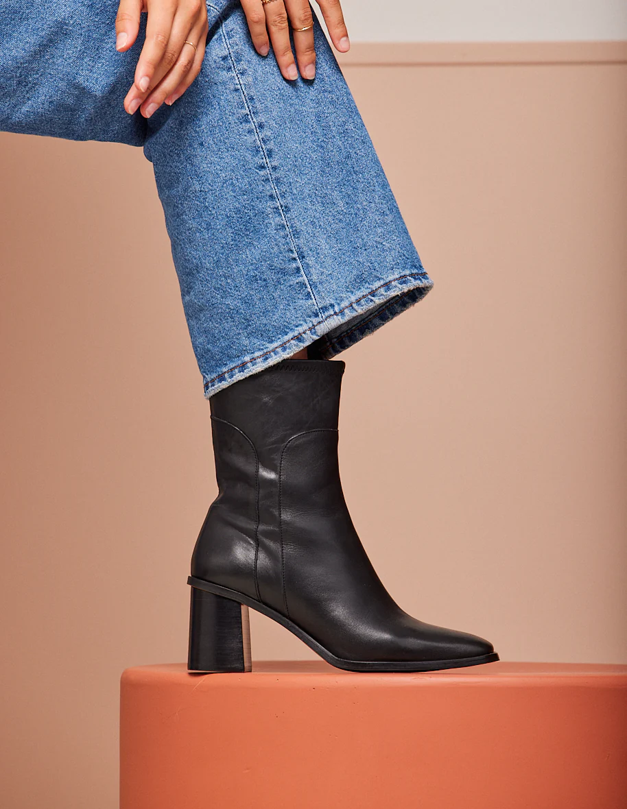 Bottines à talons Frida - Cuir noir