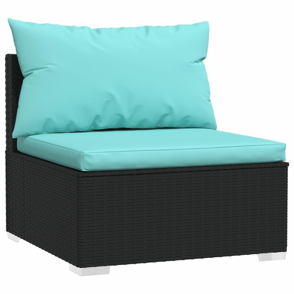 Salon de jardin meuble d'extérieur ensemble de mobilier 8 pièces avec coussins résine tressée noir