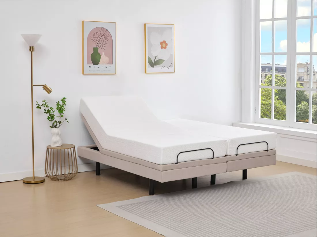 Sommier électrique de relaxation déco - 2 x 80 x 200 cm - Tissu - Beige - ALPANA de YSMÉE