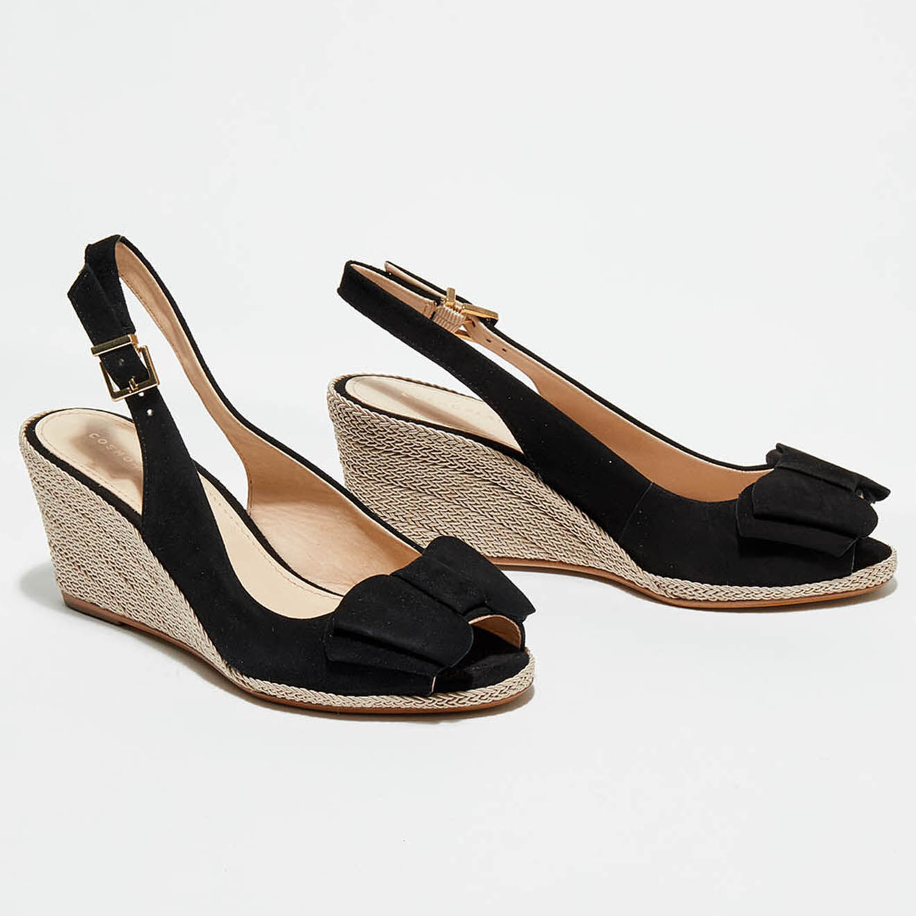 Cosmoparis Slingbacks compensés en Velours de Cuir Lizia noirs - Talon 7 cm