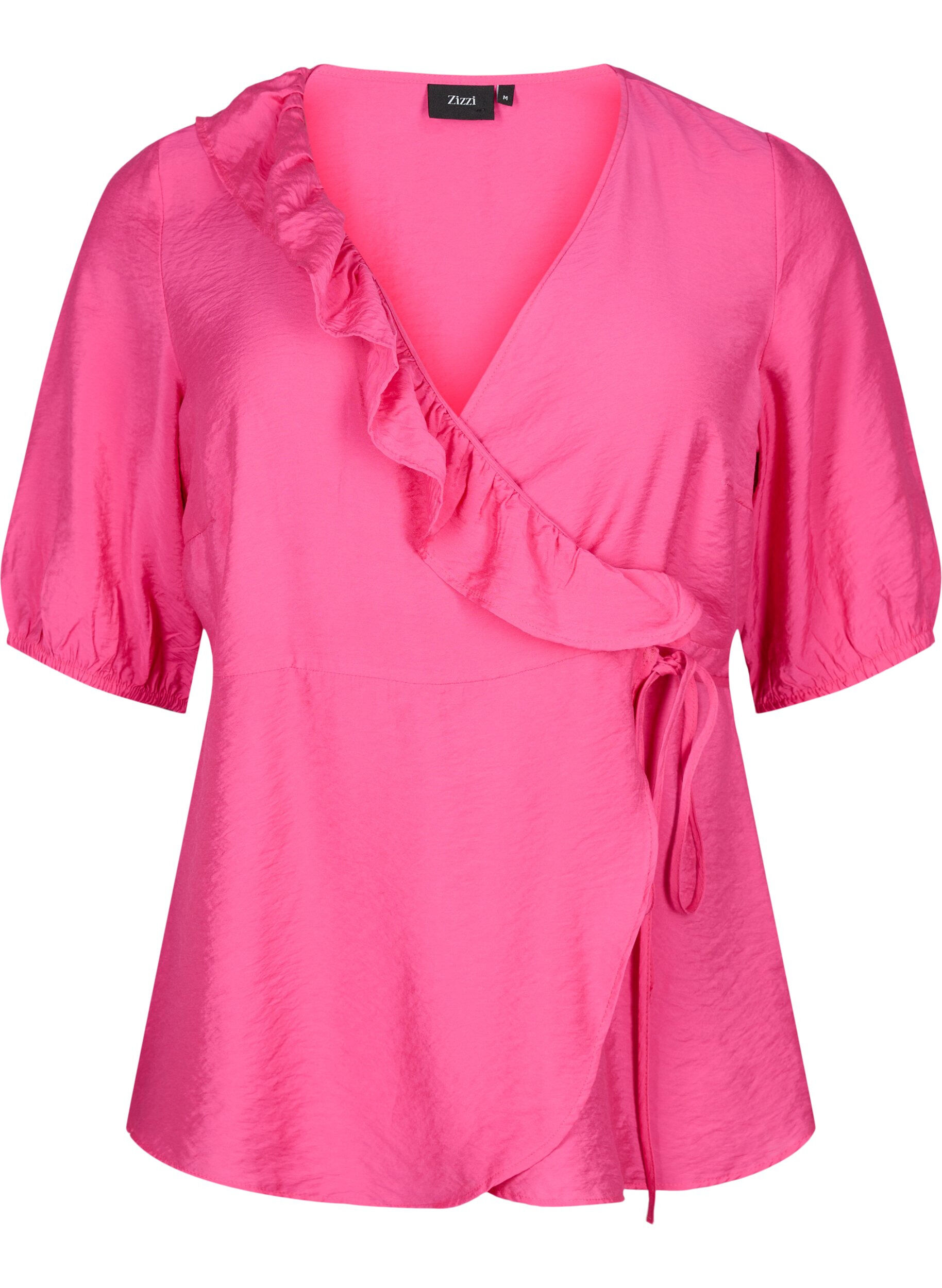 Wrap bluse i viskose med 1/2 ærmer