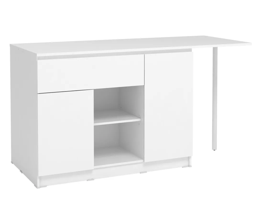 Ilot central de cuisine avec 2 portes, 1 tiroir et 2 niches - Blanc - TUNORI