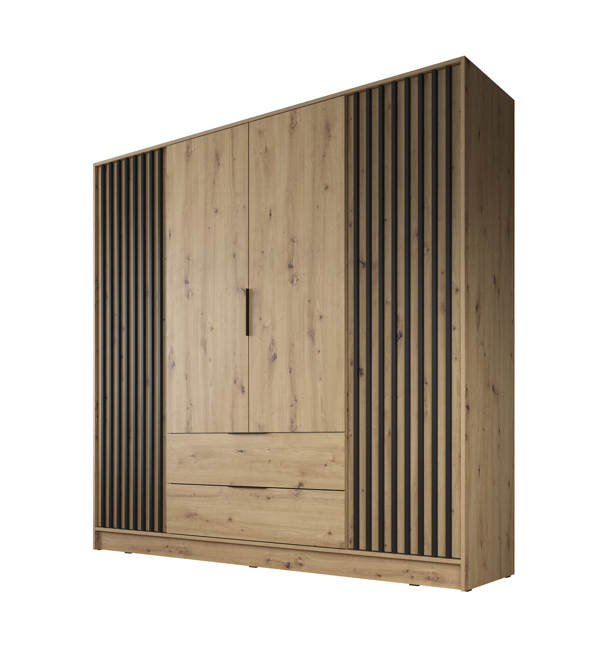 Nairobi - Kledingkast 4-deurs - Eiken/zwart - 206x51x200 cm