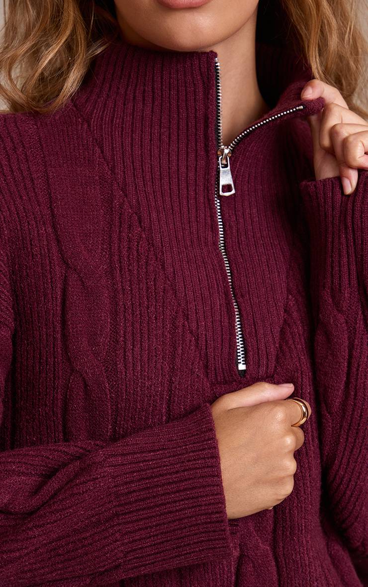Rouge Bordeaux Synthétiquell Oversize En Maille Torsadée Avec Détail Zippé