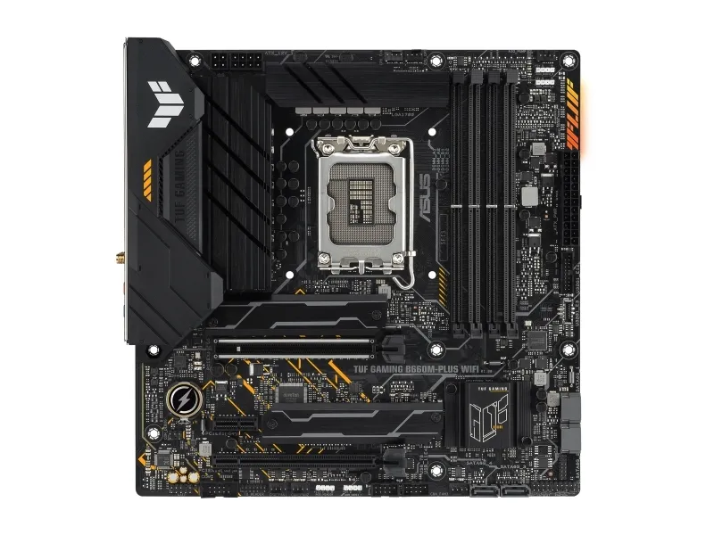 ASUS TUF GAMING B660M-PLUS WIFI - Bundkort - micro ATX - LGA1700 sokkel - B660 Chipset - USB-C Gen 2x2, USB 3.2 Gen 1, USB 3.2 Gen 2, USB-C Gen1 - 2.5 Gigabit LAN, Wi-Fi 6, Bluetooth - onboard grafik (CPU påkrævet) - HD Audio (8-kanaler)