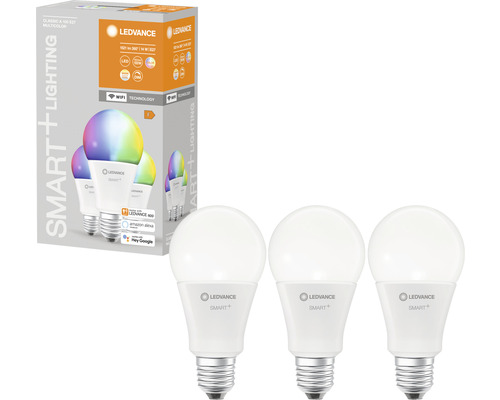 Ledvance Smart WIFI LED-lampen, dimbaar, A100 E27/14W (100W) mat, 1521 lm, 2700-6500 K RGBW, 3-pack