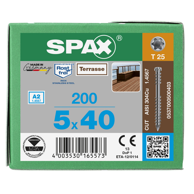 Spax vlonderschroeven T-STAR plus platkop RVS 5x40mm TX20