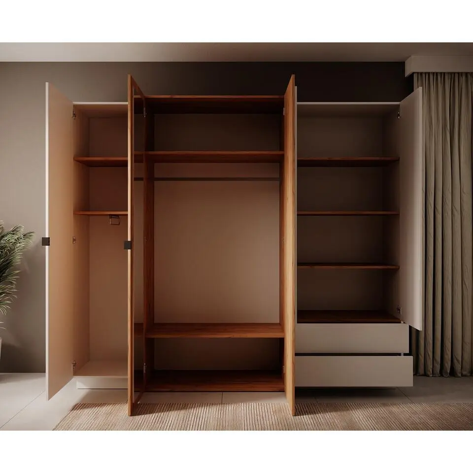 Meubella - Kledingkast Three - Wit - Eiken - 230 cm