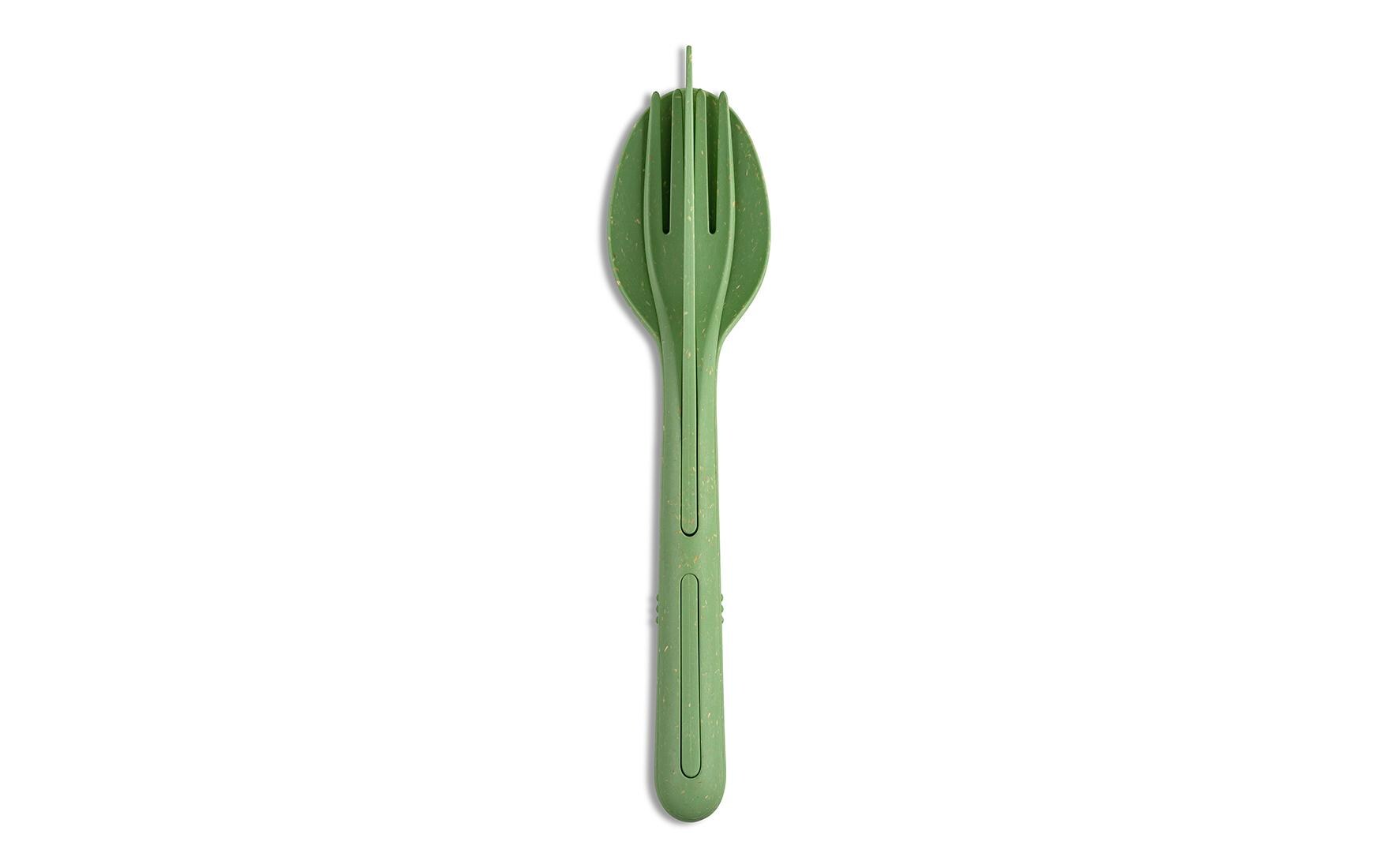 Besteck-Set to go Klikk 3-teilig, Leaf GreenWiederverwendbares Reisebesteck aus hochwertigem Kunststoff