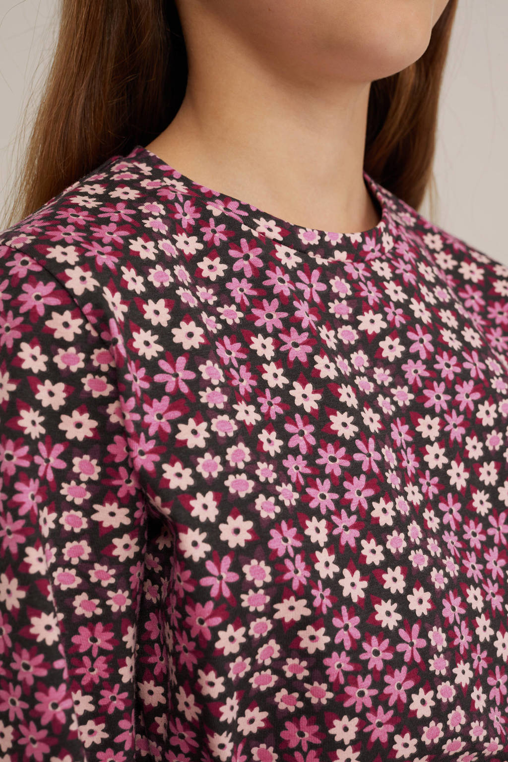 WE Fashion gebloemde jurk zwart/roze/beige