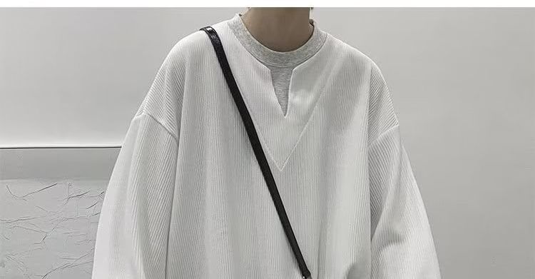 Zoslane - Mock Two-Piece Long-Sleeve Crew Neck Two-Tone Sweatshirt
