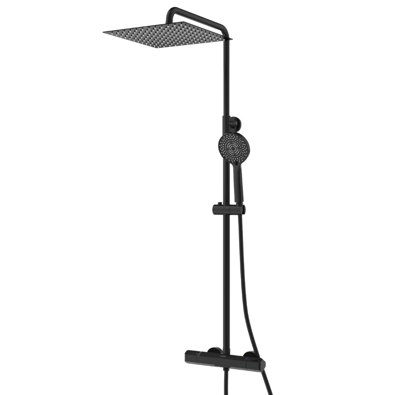 EcoRain Waterbesparende Regendoucheset Tyler 30 cm Vierkant Zwart met Thermostaatmengkraan - 30% Waterbesparing - Regendoucheset - 12 cm Handdouche - Universele Douchekop - Antikalk Douchekop