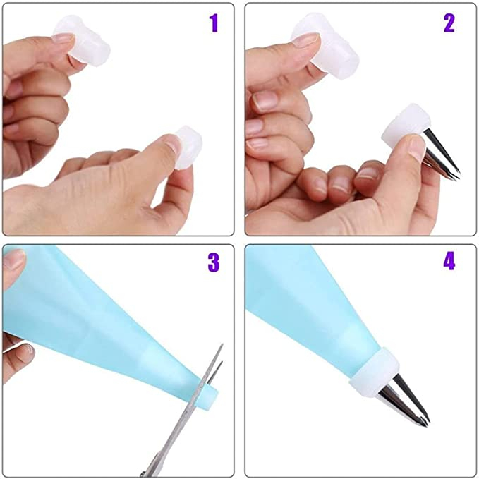 (21-tlg. Set) Silikon Spritzbeutel Kuchen Deko Kit inkl. Tortenschaber / Edelstahl Spritztüllen - Blau