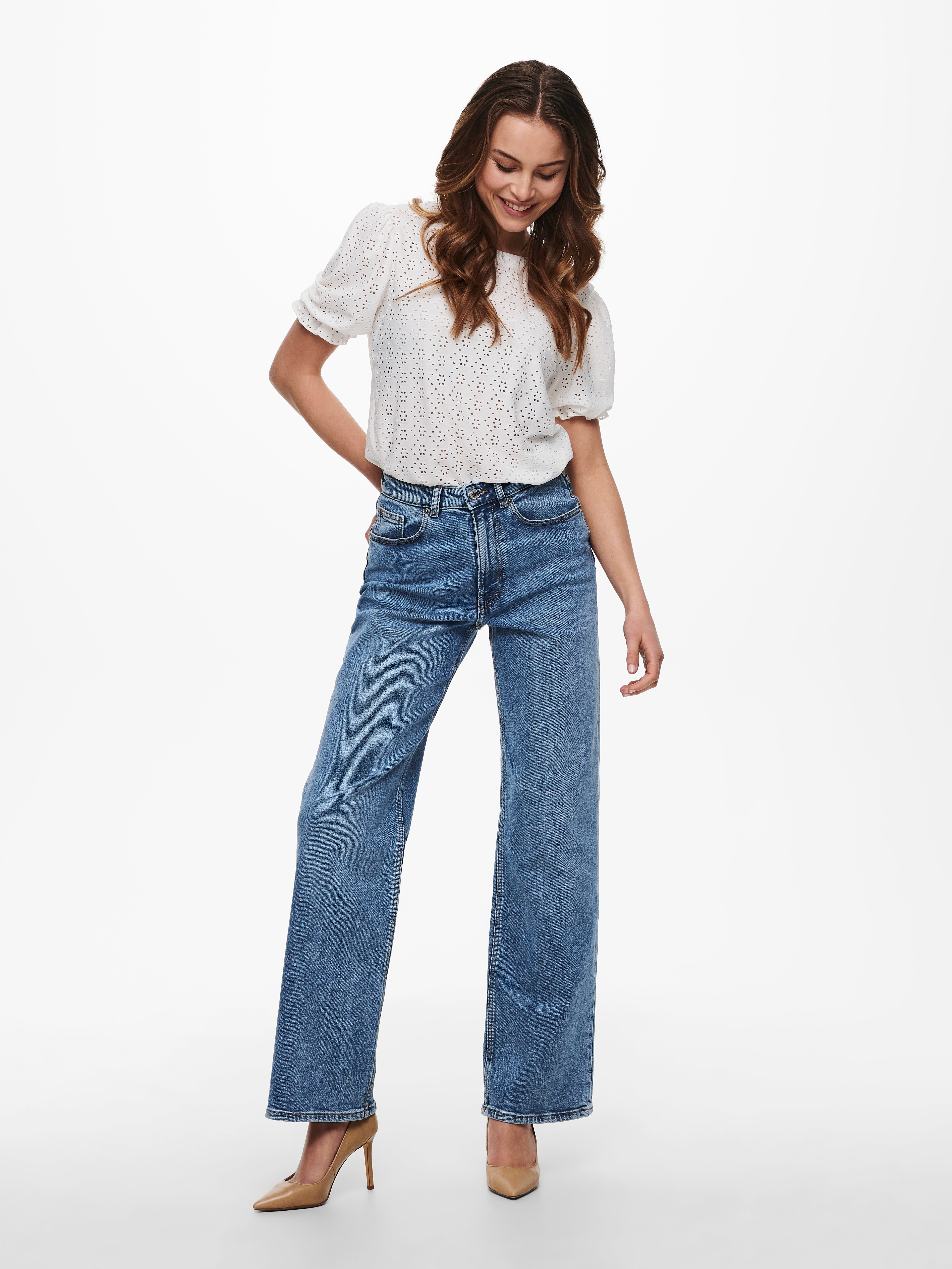 ONLJUICY Hohe Taille Weiter Beinschnitt Jeans Medium Blue Denim