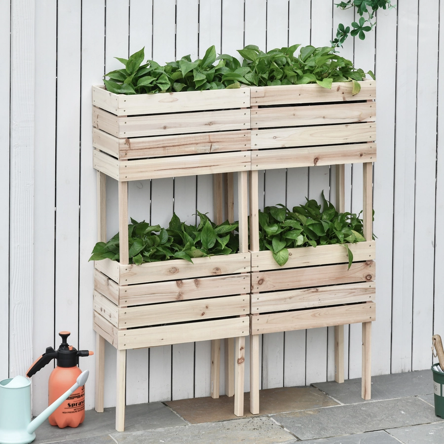 Outsunny Hochbeet aus Tannenholz, 4-teilig Natur