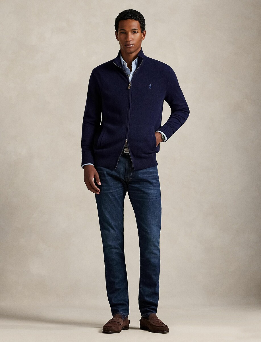 POLO RALPH LAUREN<br>Cardigã de lã merino com zíper