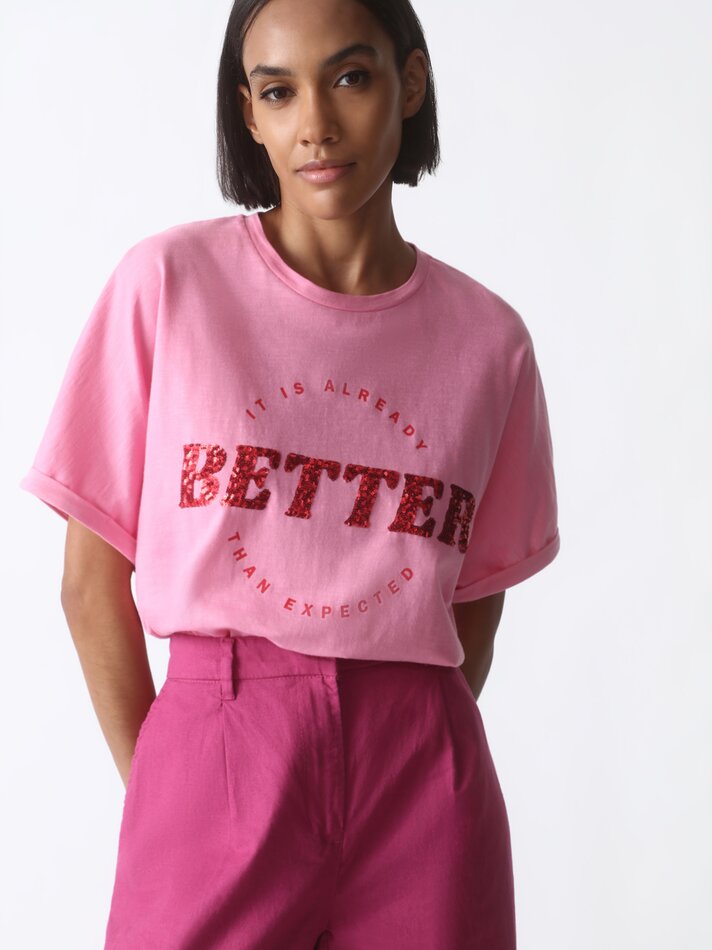 Camiseta básica estampada - Rosa