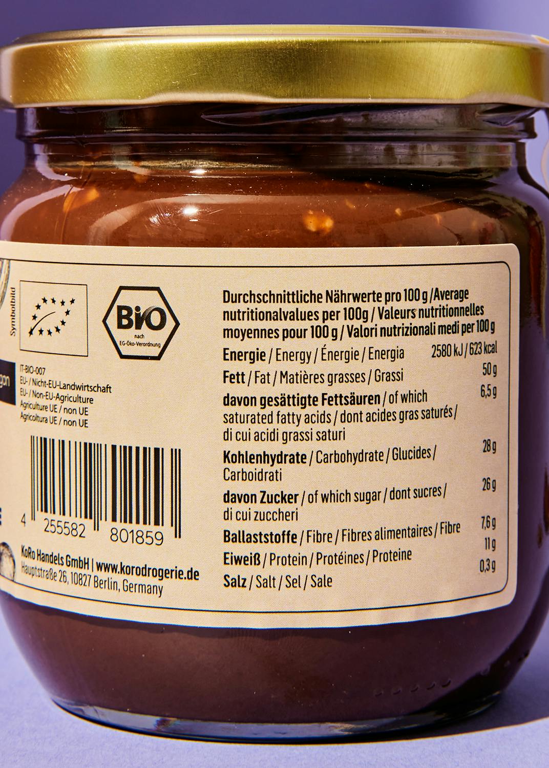 Crunchy Bio Haselnusscreme mit Kakao 400 g