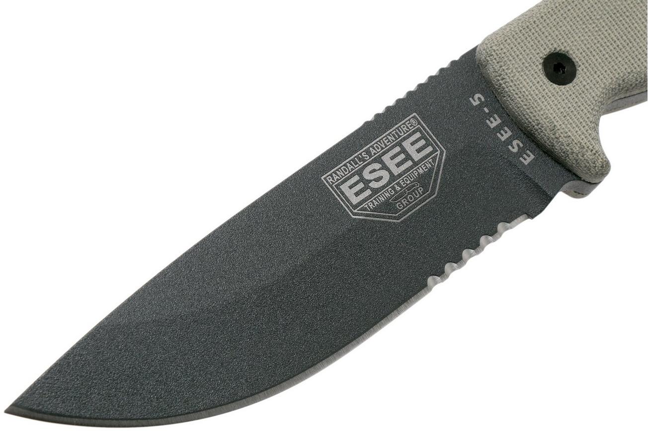 ESEE Model 5 Tactical Gunsmoke, desert tan handle 5S-TG met kydex schede   riemclip