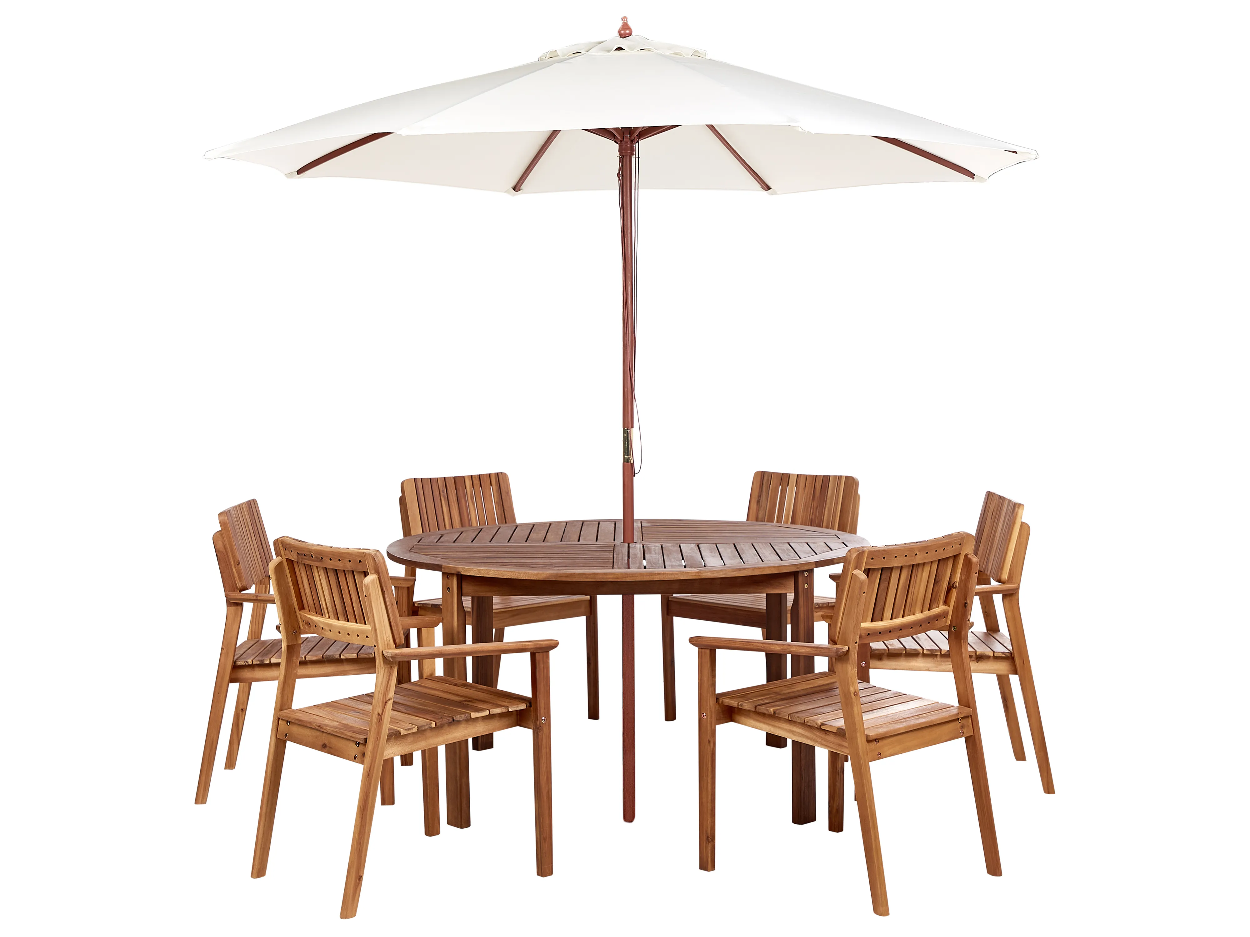 Tuinset 6-zits AGELLO met parasol (12 opties) Acaciahout Bruin
