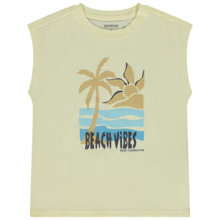 Débardeur forme boîte print plage pour garçon - Jaune