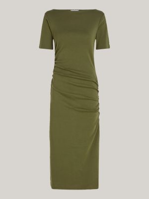 Vestido camiseta midi justo com franzidos