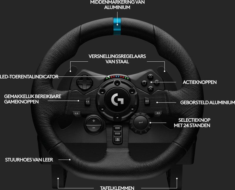 Logitech G G923 Racestuur - Zwart - Met Pedalen - Voor PS5/PS4/PC