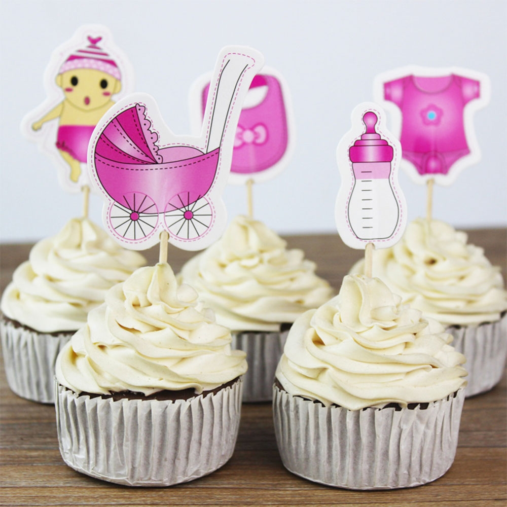 (20-tlg. Set) Kuchenstecker Baby Shower Tortenstecker Topper Dekoration für Torten / Kuchen - Mädchen