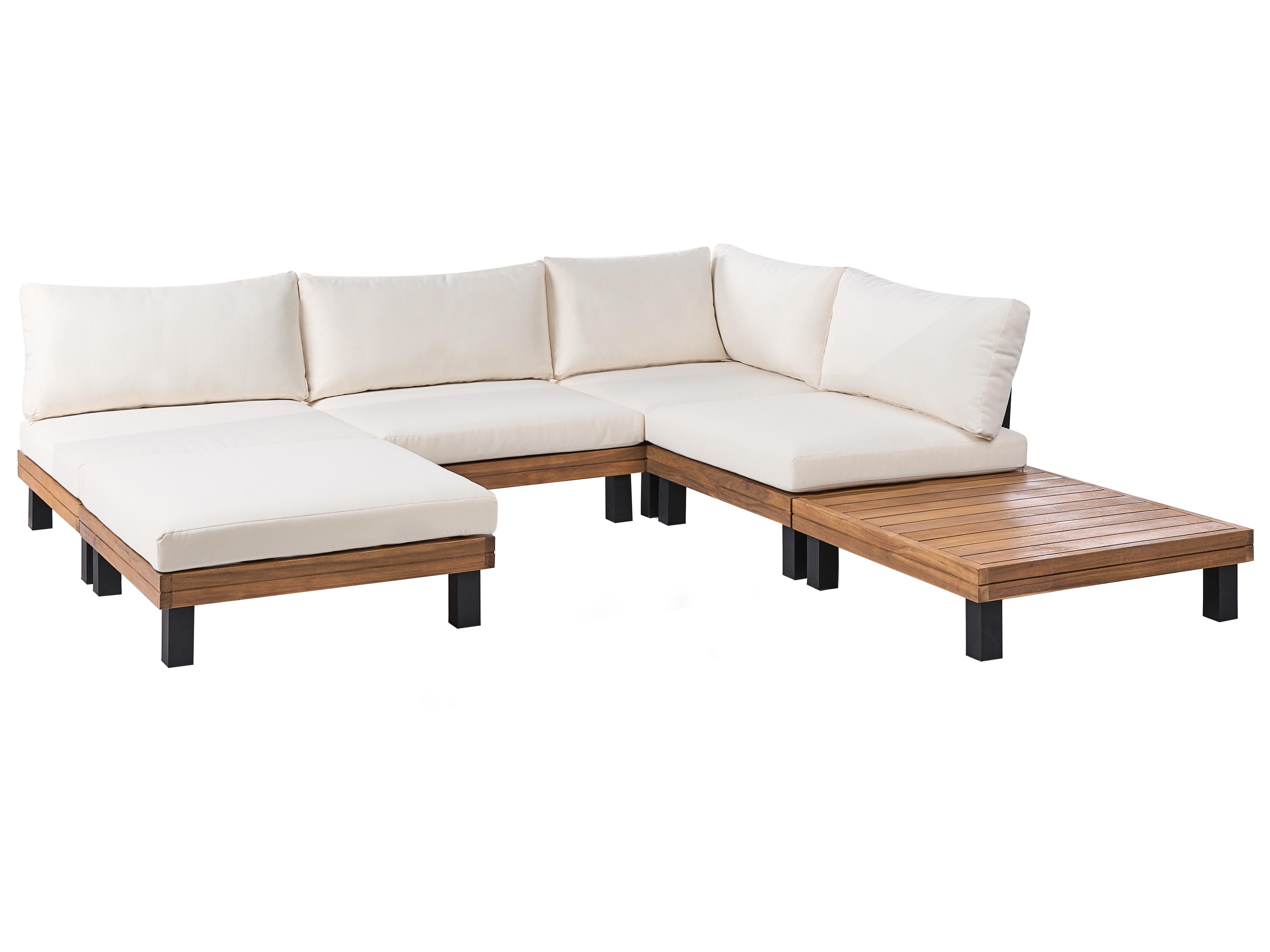 Tuin hoekloungeset met tafel 5-zits FRAZZANO Gecertificeerd acaciahout Gebroken wit