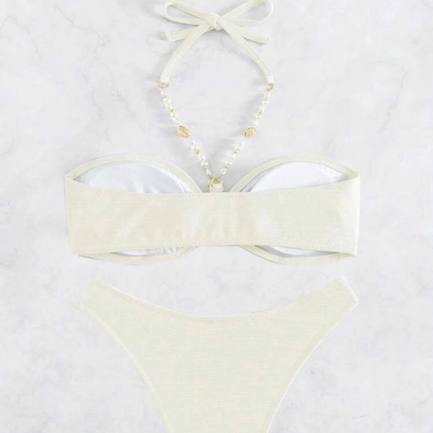 CUCURBIT - Halter-hals neppe parel bandjes hoepel accent bikini set