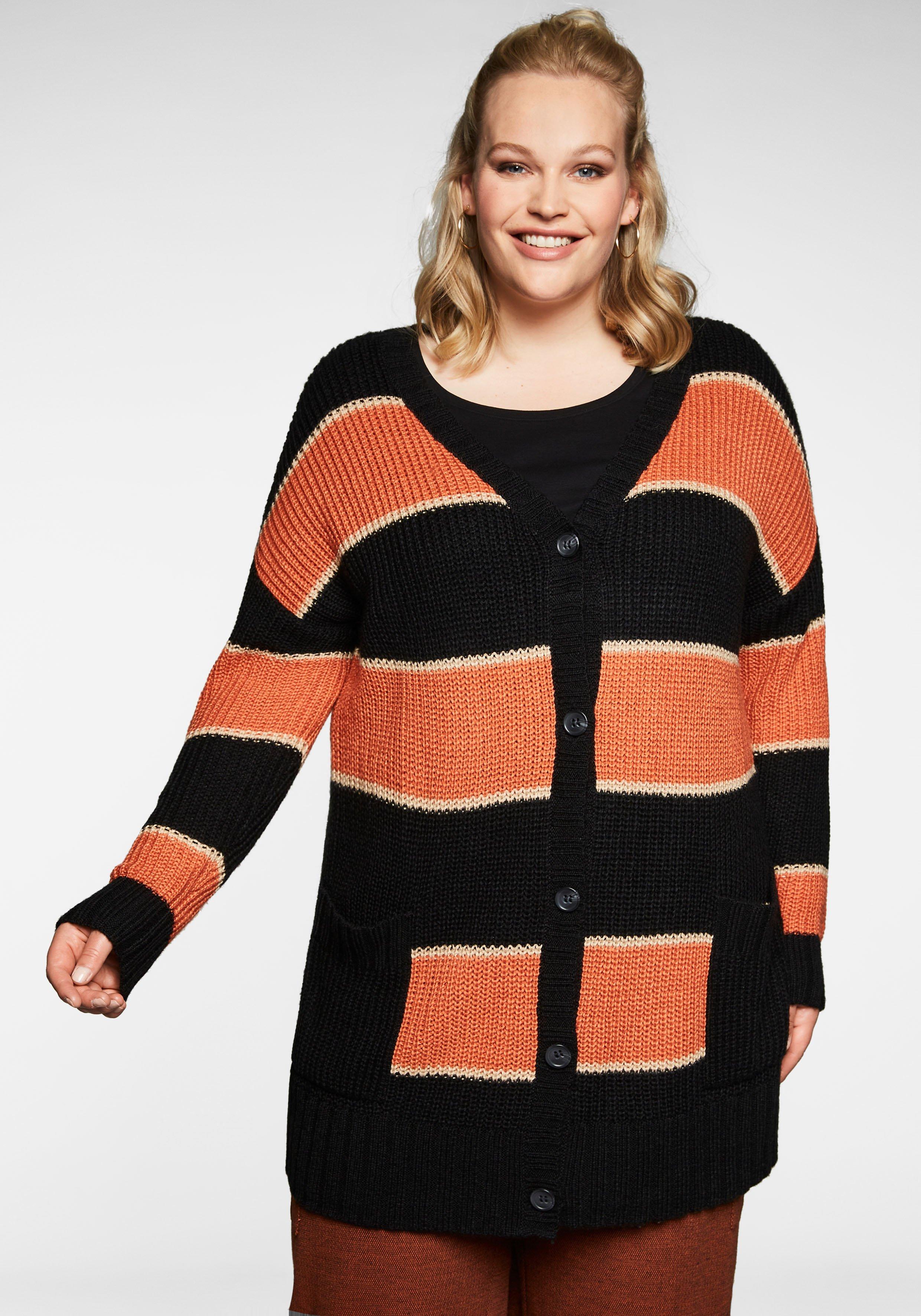 Strickjacke mit Blockstreifen, in Perlfang-Struktur