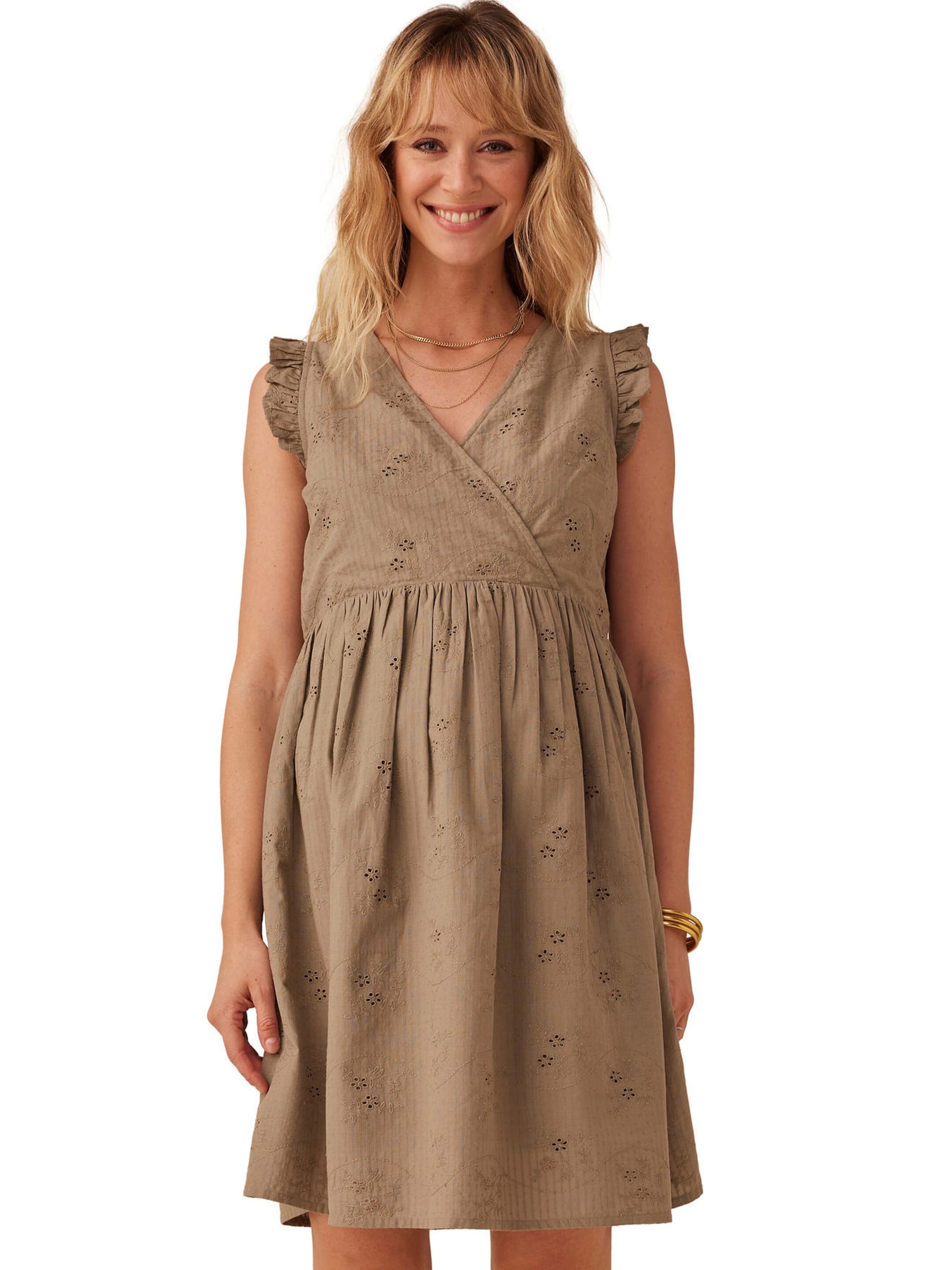Envie de Fraise Kurzes Kleid für Schwangerschaft & Stillzeit , Lochstickereien khaki