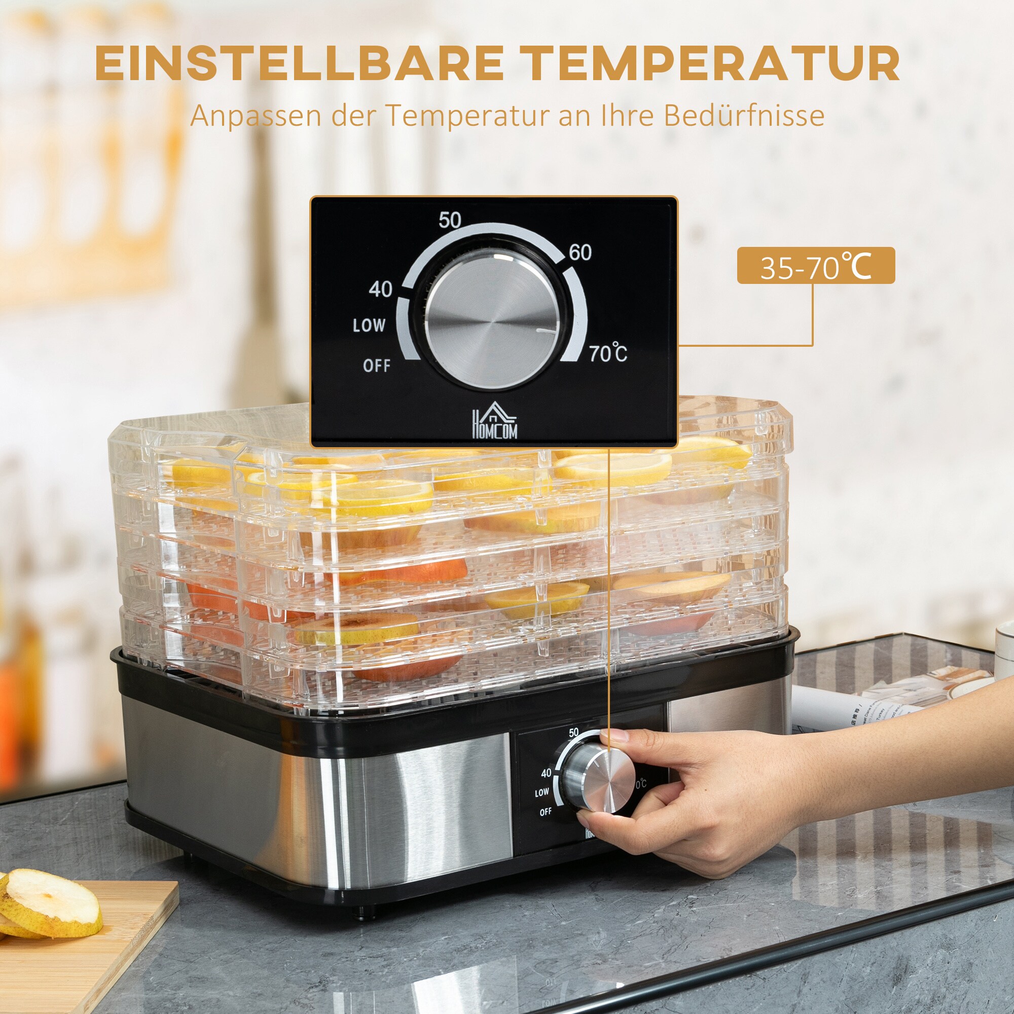 HOMCOM Dörrgerät mit Temperaturregler silber 32L x 25B x 29H cm