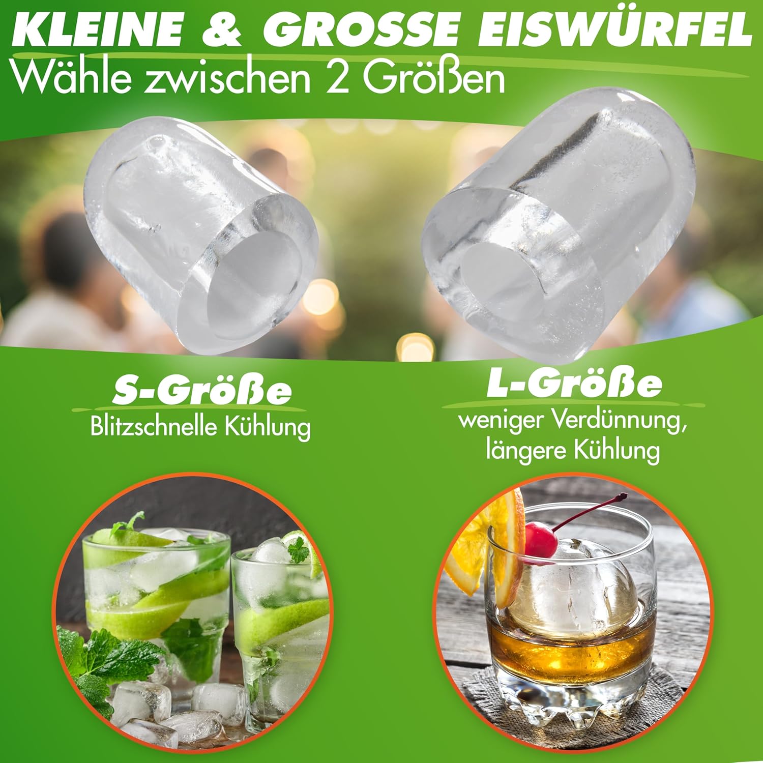 Nutrilovers Eiswürfelmaschine NUTRI-ICE MAKER Edelstahl Eiswürfelbereiter, Transparente Eiswürfel 2 Größen (S/L) inkl. Moscow Mule Becher & Rezeptbuch