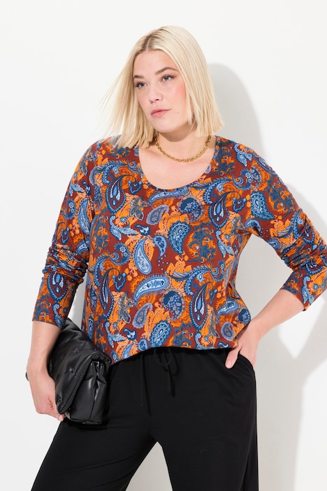 Shirt, Paisleymuster, A-Linie, Rundhals, Langarm