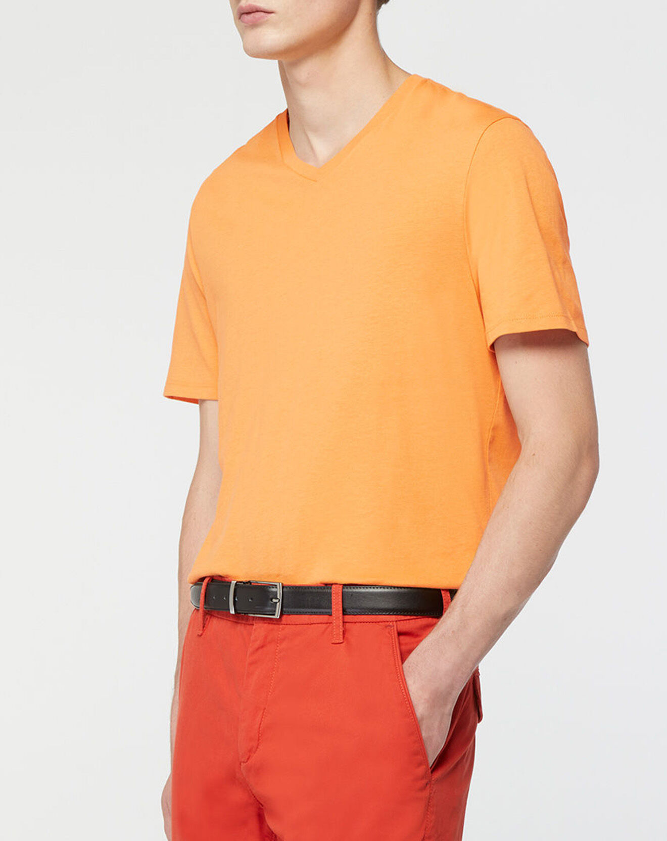 Galeries Lafayette T-Shirt en Coton bio Sishev col V orange