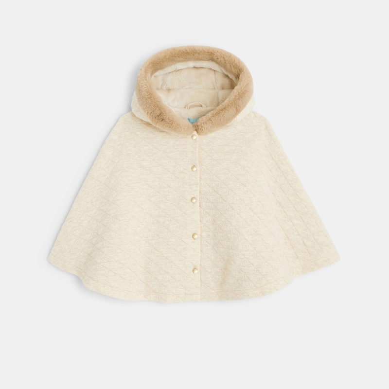 Manteau cape à capuche fourré beige bébé fille